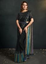 Silk Black Party Wear Embroidery Work Ready To Wear Saree